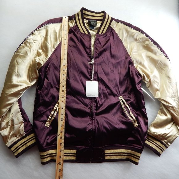 Pacsun Reversible Bomber Jacket Womens Purple And Gold Size M - Picture 8 of 10